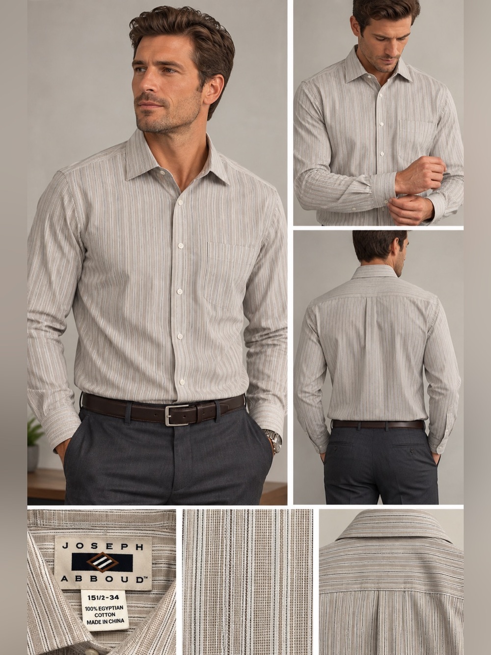 Joseph Abboud Men's Pale Pink & White Pinstripe Dress Shirt
